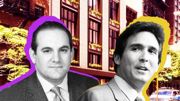 onathan Kalikow and Ben Kallos with a rendering of 3 Sutton Place (Credit: CityRealty and Getty Images)