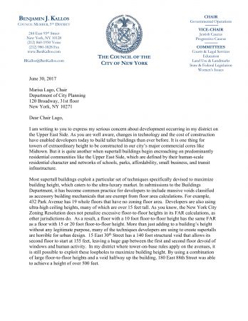 Letter to Department of City Planning to Close Loopholes Including Mechanical Voids