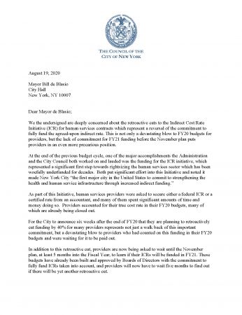 Letter Demanding Restoration of Funding for Indirect Costs to Non-Profits